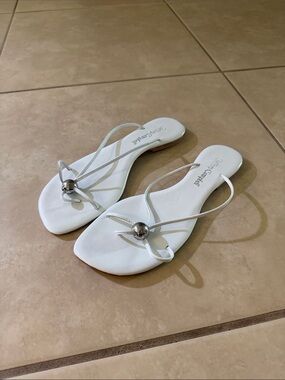 Jeffrey Campbell White Strappy Toe-Ring Sandals with Silver Bead
